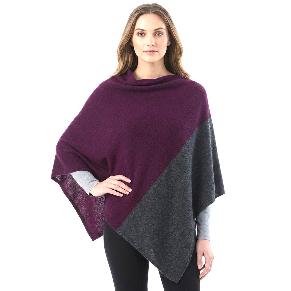 NEW Celeste Cashmere Wool Poncho Sweater One Size Auberge Purple/Charcoal Gray